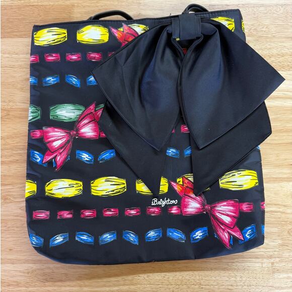 Brighton Tote Bag Bow Print Black Fabric Purse Handbag Shopper - Picture 1 of 5